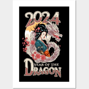 Chinese New Year of the Dragon 2024 Geisha Dragon Posters and Art